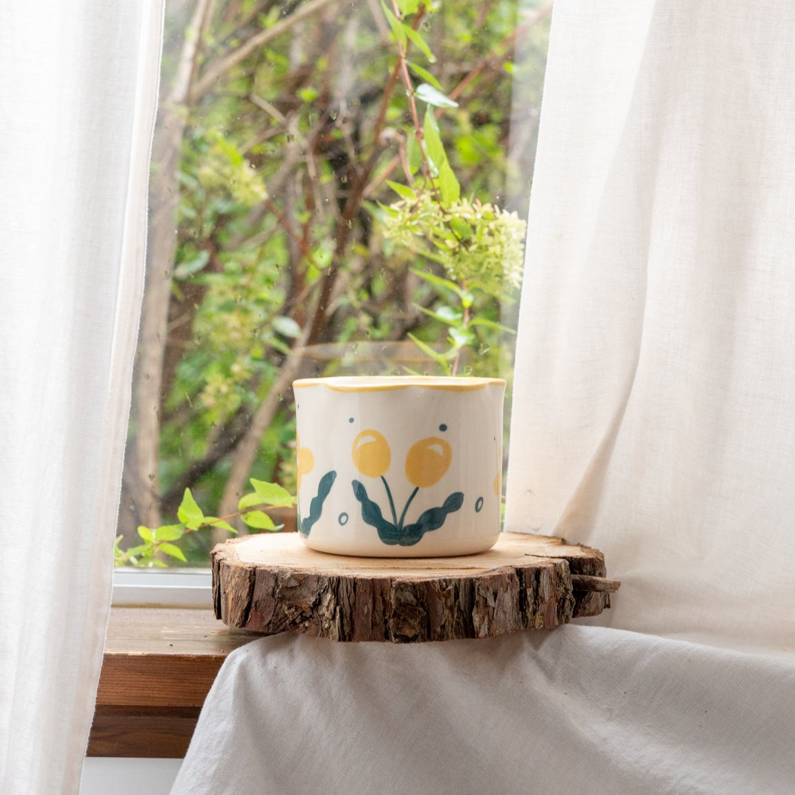 Yellow Floral Matcha Bowl